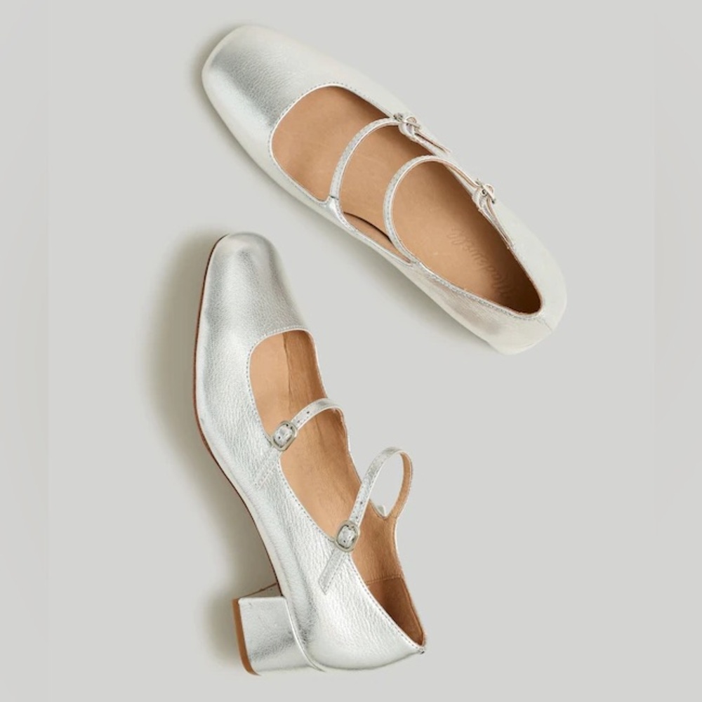 Madewell Silver Nettie Block Heel Mary Jane